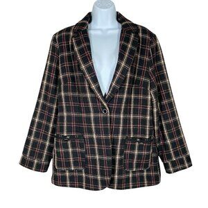 PLM x Bloomingdales Plaid Blazer Black Purple Check Academia Collegiate Preppy